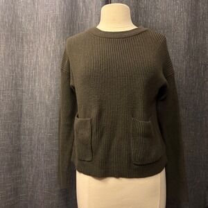 Madewell Olive Green Sweater Shaker Stitch‎ Cotton Knit Pocket (Women's Small)
